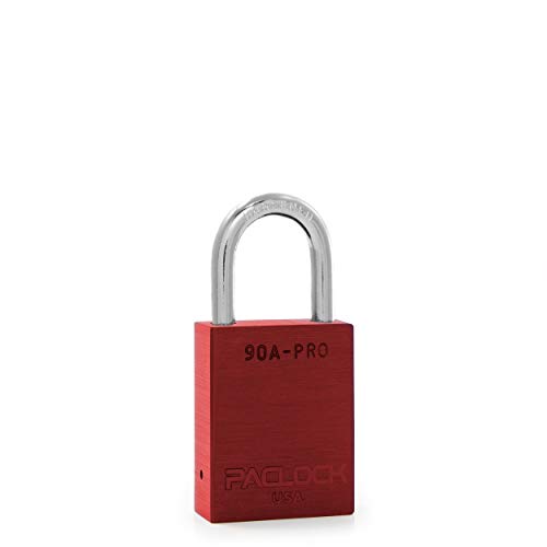 Image of PACLOCK's 90A-PRO Padlock, 1 /4 inch Diameter Hard. Steel Shackle, 1-3 /16 inch Tall, High Performance 7-Pin Cylinder w / 1 Key, Keyed Alike, Red