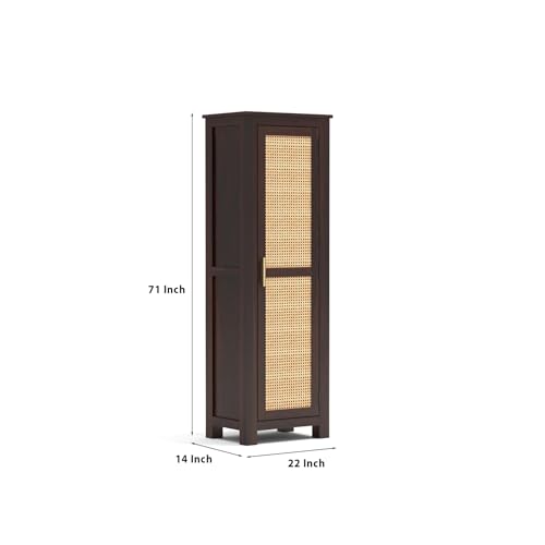 Image of PS DECOR Solid Sheesham Wood Kitchen Pantry Cabinet with Cane Rattan Door | Modern Wooden Storage Cabinet for Kitchen, Dining Room & Home Organization | Tall Utility Cupboard (Walnut Finish)