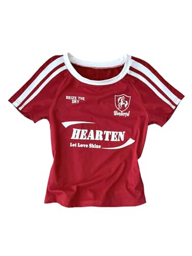 Girl's Graphic Tees Striped Short Sleeve Cropped Tshirts Crew Neck Summer Tops Streetwear