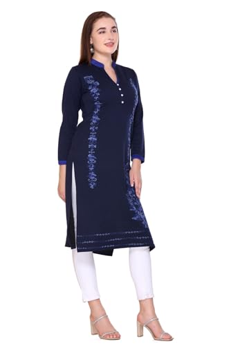 Image of Rosary Women's Winter Woolen Kurti Embroidered Straight Fit Ethnic Wear with 2 Side Pockets