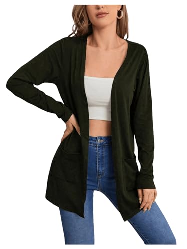 Image of MakeMeChic Women's Open Front Long Sleeve Fall Cardigan Black Large