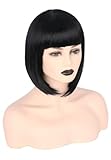 QWIFCMJF Women's Black Short Bob Wig with Fringe Mia Wallace Wig Inspired by Pulp Fiction for Halloween Cosplay
