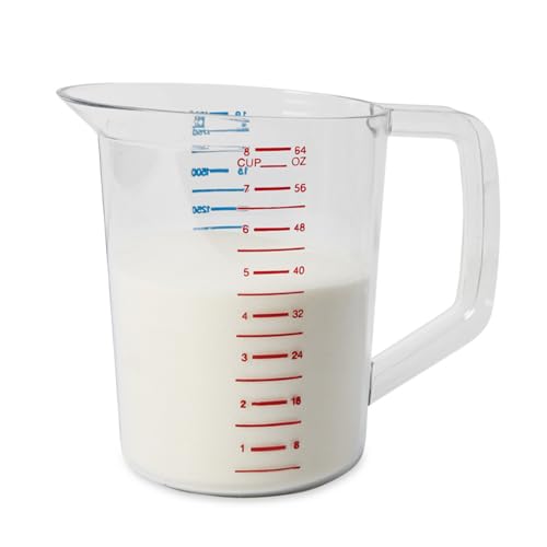 Rubbermaid Commercial Products Bouncer Clear Measuring Cup, 8-Cup/2-Quart, Clear, Strong Food Grade, Easy Read for Liquid/Dry Ingredients, for Home/Professional Kitchen