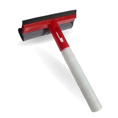 Limpia Cristales 3en1 rasqueta de Goma+Esponja limpiadora +depósito para Rellenar con líquido Limpiador. Limpiacristales Multiusos para el hogar, Coche u Oficina. (Rojo)