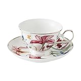 PawwJoy Juego de Taza y Platillo Cerámica Diseño Floral para Café Té Espresso 200ml Hogar Restaurante