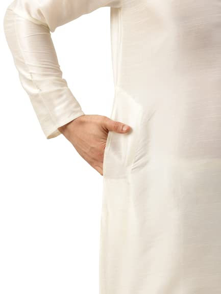 Image of SOJANYA (Since 1958 Men's Silk Blend Off White Kurta Pyjama & Maroon Self Design Nehru Jacket Combo