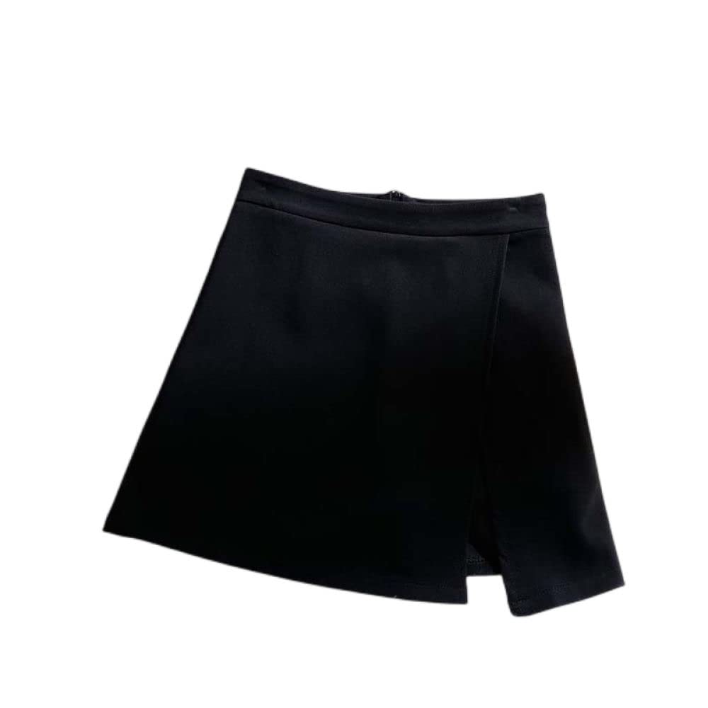 Rock Damen,Damen-Minirock Schwarz High Waist Hüftwickelrock Mit Schlitz Mit Reißverschluss A-Linienrock Mit Hose Einfarbig Kurzer Rock Für Mädchen Damen, Xs