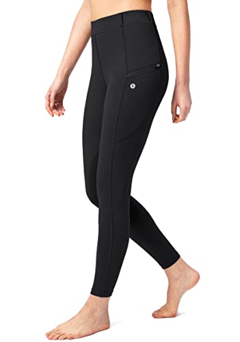 SANTINY Women's Horse Riding Pants with Zipper Pockets Knee-Patch Schooling Tights Equestrian Breeches for Women
