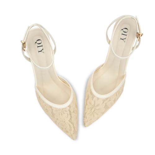 Image of QIY Closed Toe Heels for Women Pumps High Heel Strappy Sandals | Pointed Toe Slingback Women Heels with Ankle Strap, Stilettos Wedding & Bridal Formal Dress Shoes for Evening Party, Prom