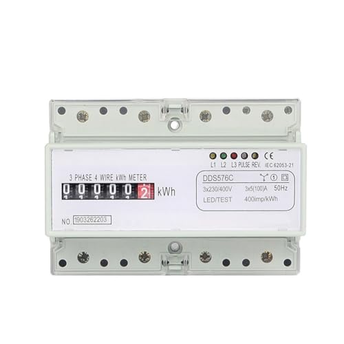 UTTASU DDS576C Contador electrónico trifásico de cuatro hilos para energía activa kWh medidor de potencia con precisión de clase 1, 3 x 230/400 V, 5(100) A, 50/60 Hz, salida de impulso, montaje en