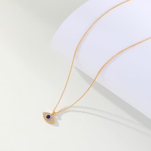 Gold Evil Eye Necklace,14K Gold Plated Dainty Solitaire Minimalist Diamond Evil Eye Simple Necklace For Women Gold Jewelry Gifts3