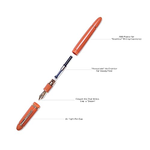 Image of SCHMIDT X159 Fountain Pen Fine Nib Gold and silver Trim for Writing and Calligraphy with Refill Ink Converter (orange (Gold trim))