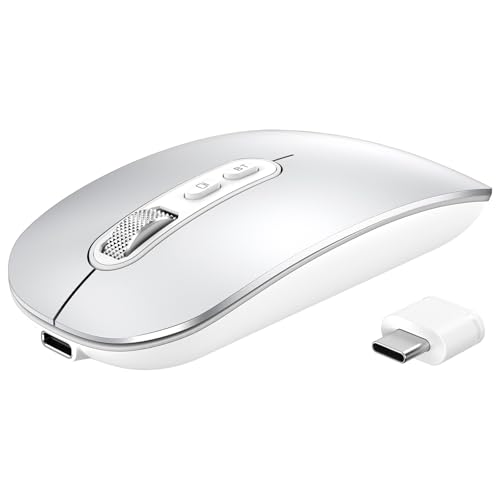 PINKCAT Raton Inalambrico, Modo Dual Recargable Raton USB C (Bluetooth 5.1 + USB C), Ratón Bluetooth, Mouse Inalámbrico, Ratón Ergonómico y Silencioso para MacBook Air/Pro, iPad, Mac, Ordenador