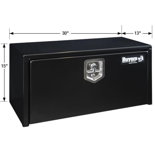 Image of Buyers Products 1703324 Black Steel Underbody Truck Tool Box, 15x30x30 Inch | Truck Bed & Underbelly RV Storage Box, Locking T-Latch, Weather-Resistant, Heavy-Duty Flatbed Job Box, Made in USA