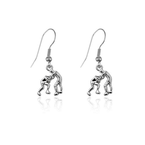 Inspired Silver - Petite Wrestling - Silver Dangle Earrings for Women - Unique Charm Earrings French Hook Drop - Women's Dangly Earrings Jewelry Gift