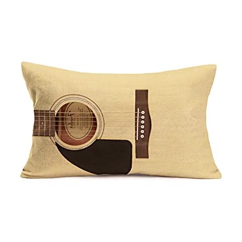 Qinqingo Guitar Music Musical Instruments Throw Pillow Case Cushion Cover Vintage Acoustic Guitar Pillowcase Rectangle 12X20 Inch Cotton Linen (Guitar04) Cover