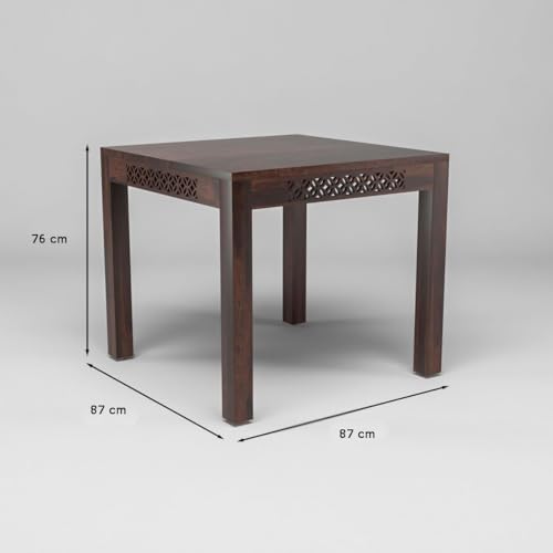 Image of CRAFT D ARTS Wooden 4 Seater Dining Table Set with 4 Cream Cushioned Chairs for Kitchen & Restaurants, Sheesham Wood, Walnut Finish