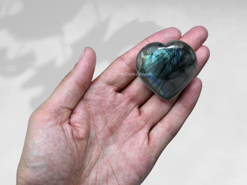 Image of Crystal Heaven Certified Labradorite Crystal Heart Palm Pebbles Stones For Anxiety Stress Relief Massage - Aaa Grade Original Healing Gemstone Agate Heart Palm Stone For Yoga Meditation Spiritual