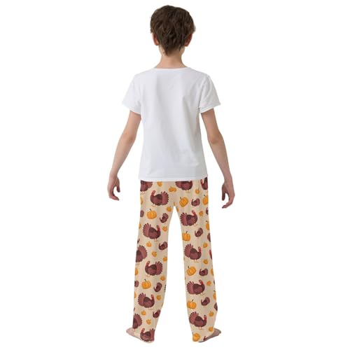 Thanksgiving Day Turkey Pumpkin Boys Long Pants Soft Trousers Elastic Waist Kids Lounge Bottoms with Pockets S-XL3