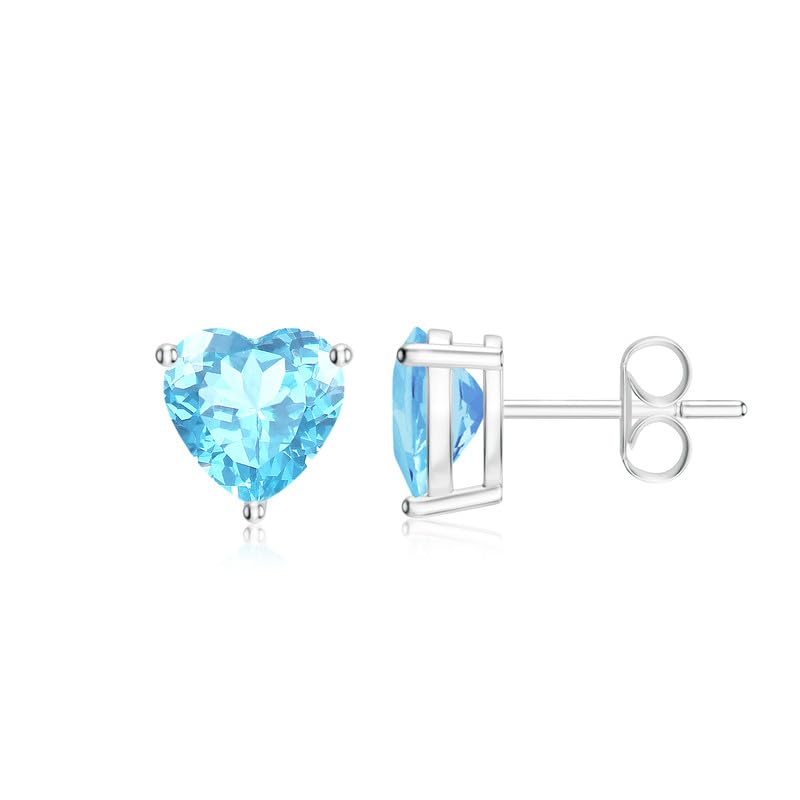 Image of Goldhartz Sterling Silver Genuine, Created or Simulated Birthstone Gemstone 7mm Heart Stud Earrings