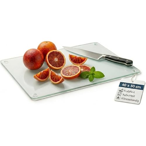 getgastro Schneidebrett Glas 40x30 rutschfest mit Füße Glasschneidebrett ohne Mikroplastik hygienisches Küchen-brett kratzfeste & hitzebeständige Oberfläche