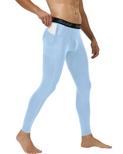 Image of Runhit Mens Compression Pants Running Tights Pockets Sports Leggings Spandex Workout Cycling Athletic Thermal