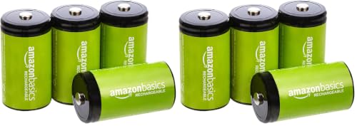 Image of Amazon Basics 8-Pack Rechargeable D Cell NiMH Batteries, 10000 mAh, Pre-Charged, Recharge up to 1000x Times