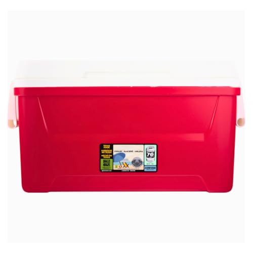48 QT Ice Chest Cooler with Swing-Up Handles and Drain Plug, Red – Heavy-Duty Portable Cooler for Camping, Fishing, Beach, or Tailgating – Major Ice Chest Brands