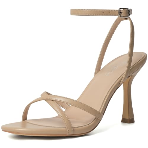 Image of Mostrin Strappy Heels for Women Ankle Strap Heels Women's Heeled Sandals for Party Prom Wedding
