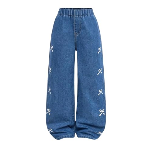 Girls Bowknot Print Baggy Jeans Kids Y2k Jeans Wide Leg Elastic Waist Loose Denim Pants Comfy Cotton Fall Winter4