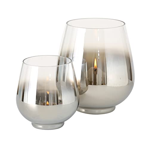 Boltze Grazia 1512000 Photophore en Verre Argenté Transparent Ø 18 cm