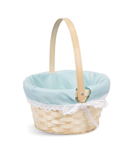 Easter Egg Hunt Gift Basket for Kids, Pink Wicker, Flower Crafts (Blue)