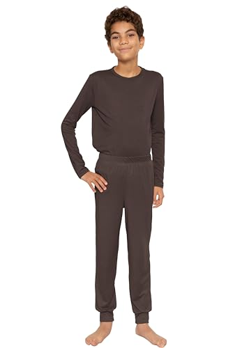 Image of STRETCH IS COMFORT Boys Thermal Set Long Sleeve Top with Jogger Pants | Crew Neck or Hoodie | Thermal Underwear For Kids Set