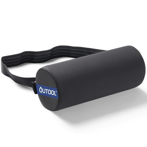 QUTOOL Lumbar Roll Lumbar Support Pillow for Office Chair with Non-Slip Wider Strap Back Pain Relief & Posture Improvement Washable Cover Office Desk & Car Accessories Black Firm