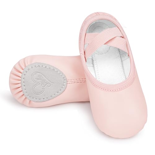 Stelle Girls Boys PU Leather Ballet Shoes Lace-Free Dance Slippers for Toddler/Little Kid/Big Kid(Ballet Pink,9MT)