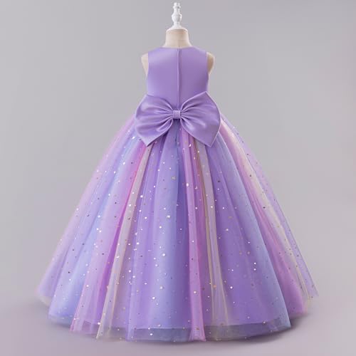 IBTOM CASTLE Flower Girl Sleeveless 3D Butterfly Pearl Sequins Rainbow Tulle Long Dress Kids Wedding Formal Pageant Ball Gown3