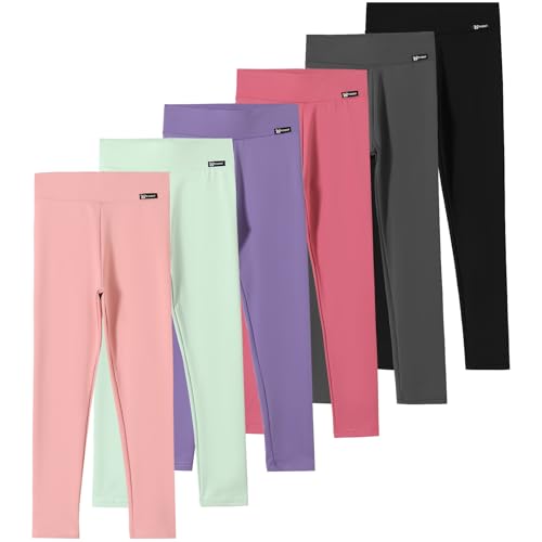 6 Pack Girls Leggings Basic Full Length Leggings for Kids Athletic Pants Girls Imitation Denim Pants