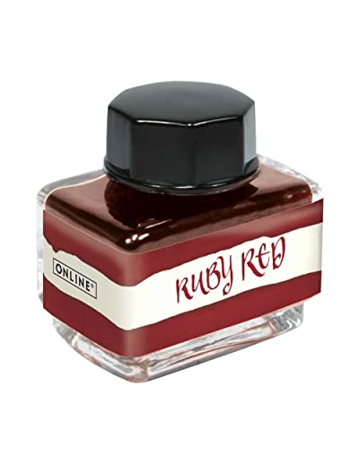 ONLINE Red Ink Bottle 15 ml, Waterbased Fountain Ink for Calligraphy, Handlettering, Writing, Glass Bottle