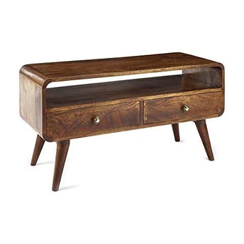 Elm Home And Garden 90cm Wide Solid Wood Tv Video Unit Stand 2 Drawers And Shelf (Dark) Cover