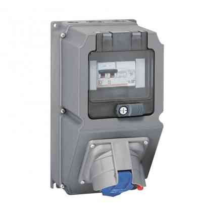Coffret monoprise Hypra 1 prise 3P+T - 32A - 380V~ à 415V~ 1 Prisinter et 1 disjoncteur différentiel - IP44