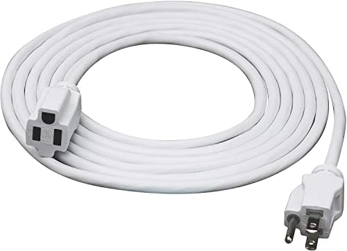 Clear Power 12ft Outdoor Extension Cord, 3-Prong, 16 Gauge General Purpose Power Cord, Grounded Plug, White, Flame Retardant, Water & Weather Resistant, DCOC-0205-DC