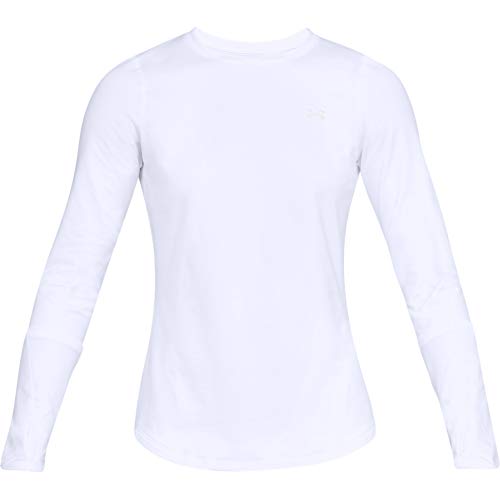 Under Armour Women's ColdGear Armour Fitted Long Sleeve Shirt,White (100)/Metallic Silver, Small