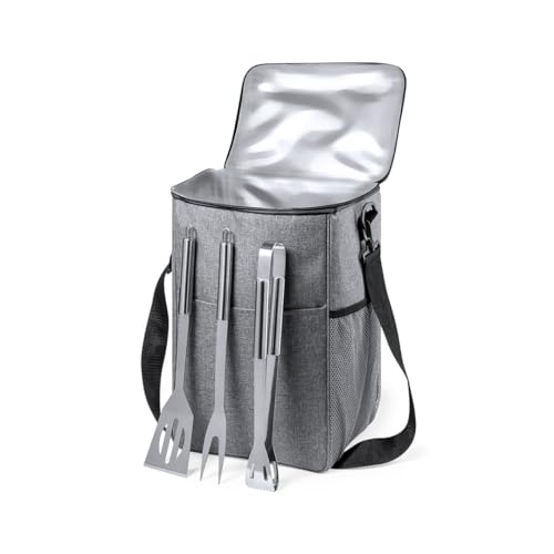 Set de Barbacoa 3 Piezas con Bolsa Nevera RPET | Incluye Paleta, Pinzas y Trinchador | Diseño Sostenible | Interior Isotérmico en PEVA | Cinta Ajustable | Extra PosaMóvil