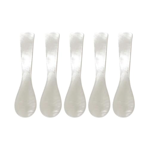 Set di 5 cucchiai di caviale in madreperla con manico rotondo, cucchiaio da caviale in madreperla, 7 cm, cucchiaio da uovo, madreperla, durevole, cucchiaino da caffè, cucchiaio da dessert