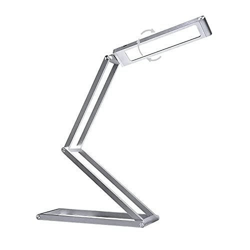 ZHUOVERCI LED Desk Lamp, Anti Blue Light Reading Lamp with 360Â° Rotating Lamp Cap, Foldable Cordless Lamp Aluminium Alloy Small Desk Lamp Adjustable Brightness Desk Lamp for Home Office - Silver