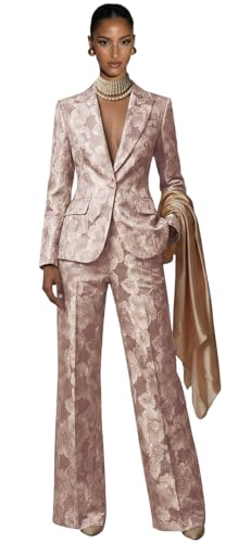 Floral Pants Suit for Women Jacquard Dusty Rose Womens Suits Size Large