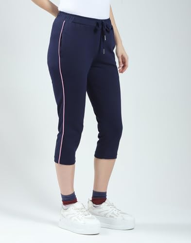 Image of Monte Carlo Women Regular Fit Capri | Calf Length | 3 /4th Solid Pyjama| Drawstring Closure | Nightwear Capri for Women's Navy