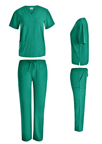 Beverly Hills Uniforms Unisex 4-Way Stretch Scrubs Set Top and Pants (Hunter Green, X-Small)