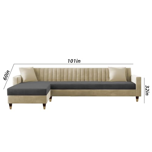 Image of Casaliving Garcia LHS 6 Seater L Shape Sofa Set for Living Room (Cream Black - Colour) Premium Fabric Sofa Set