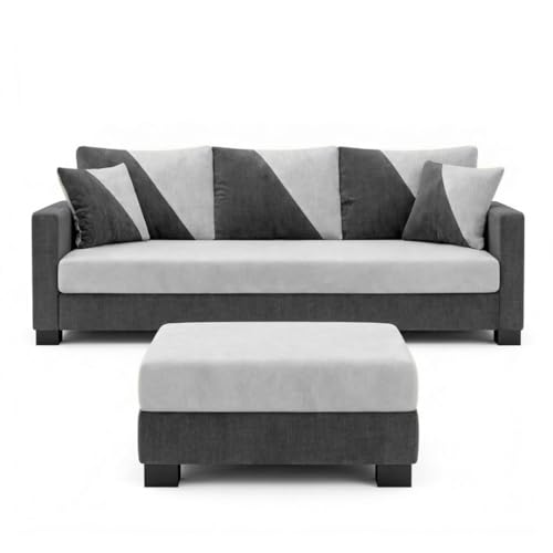 Image of Zavian 4 Seater L Shape Sofa Set with Movable Ottomans | Flexible Layout | Rich Velvet Suede Fabric | Silver Legs | Spacious Seating | Modern Sofa for Living Room (Dark Grey-Light Grey)
